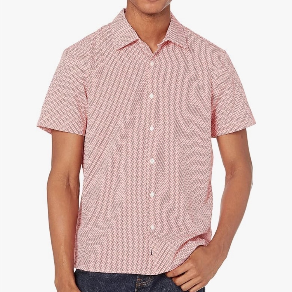 Perry Ellis  Total Stretch Slim Fit Short Sleeve Button Down Geometric Print S